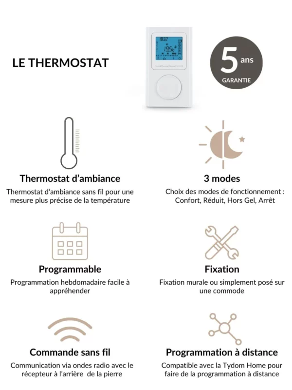 L'infographie sur le thermostat d'ambiance du radiateur électrique en Pierre Naturelle